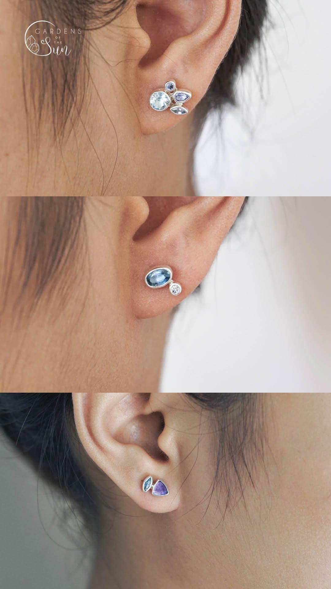 Custom Birthstone Stud Earrings in Silver - Gardens of the Sun | Ethical Jewelry
