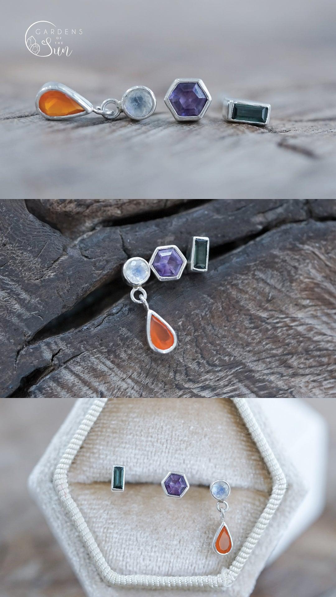 Custom Birthstone Stud Earrings in Silver - Gardens of the Sun | Ethical Jewelry