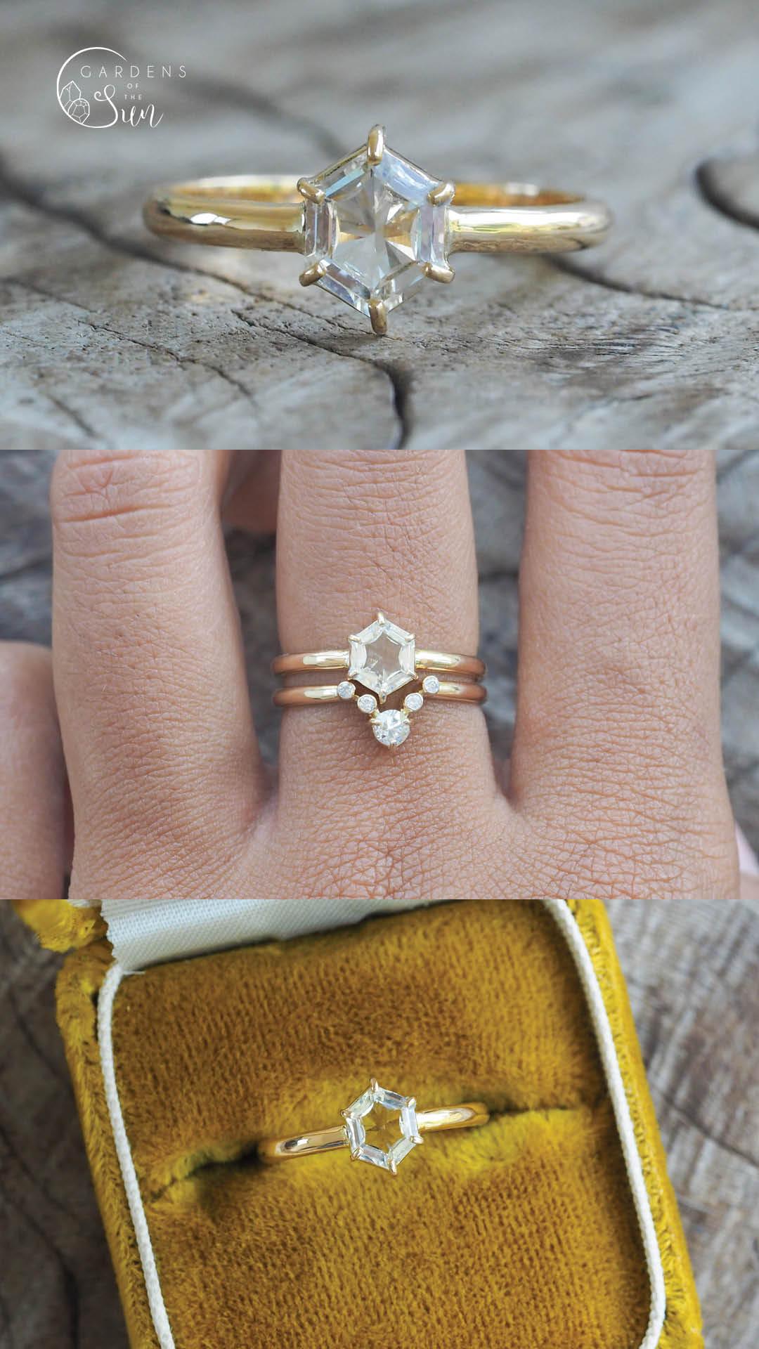 Custom Hexagon Diamond Ring in Gold - Gardens of the Sun | Ethical