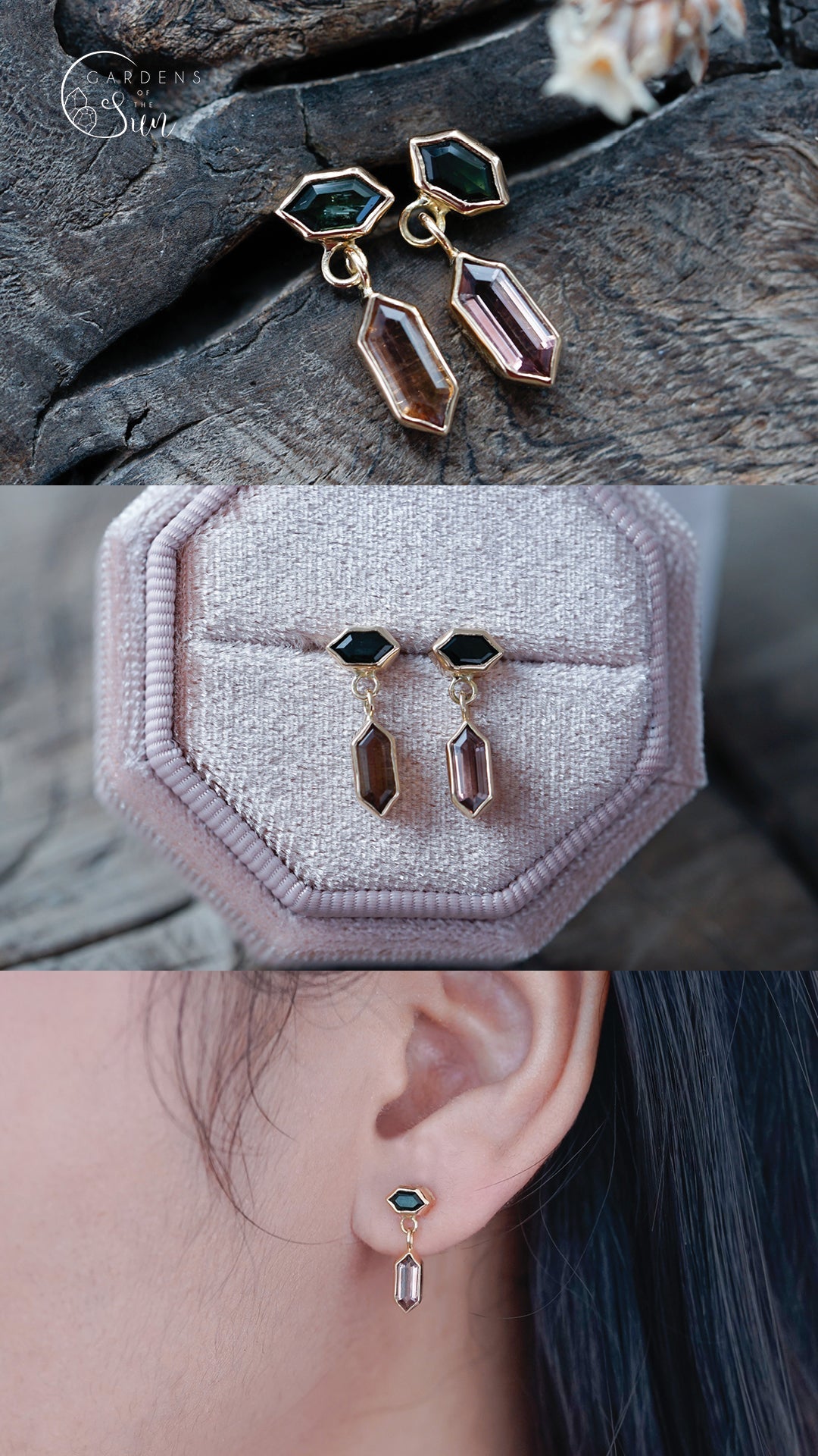 Custom Dangling Birthstone Earrings In Gold - Gardens of the Sun | Ethical Jewelry