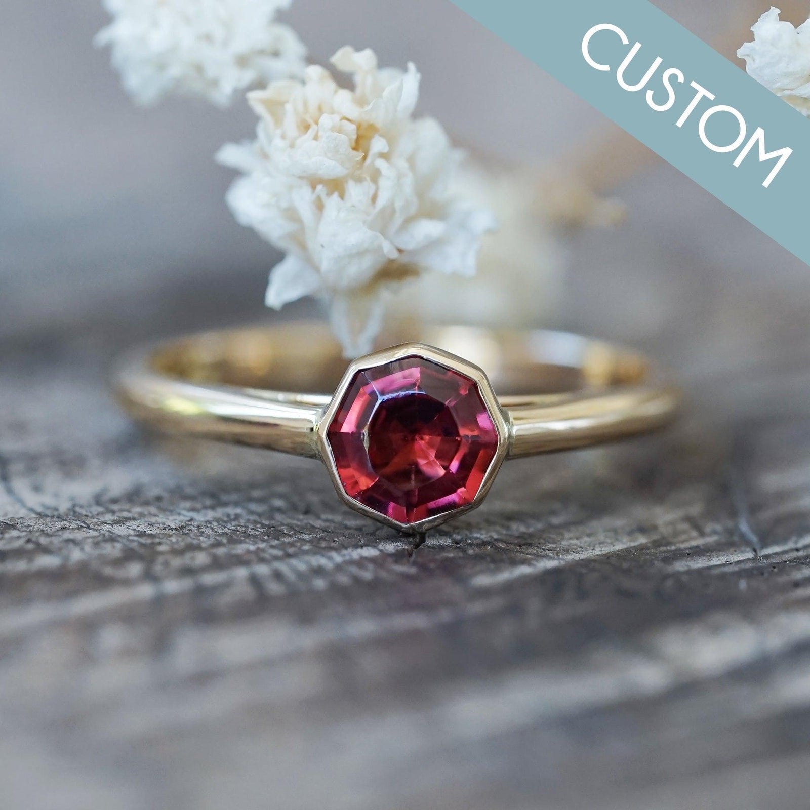 Custom Garnet Ring in Gold - Gardens of the Sun | Ethical Jewelry