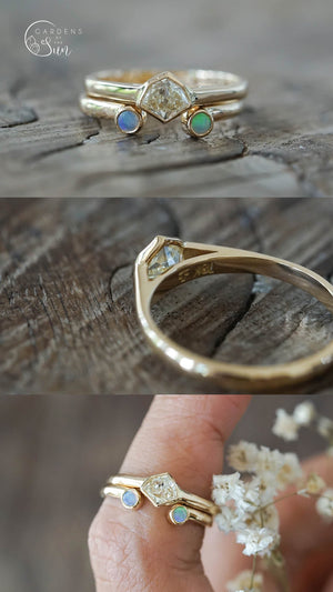 0.80ct Shield cut salt and pepper Three Stone Diamond Ring – Amavida Jewelry