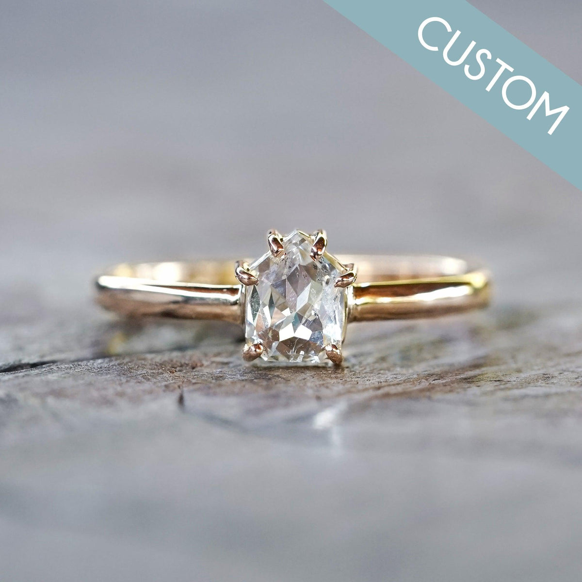 Custom Geometric Rose Cut Diamond Ring in Gold - Gardens of the Sun | Ethical Jewelry