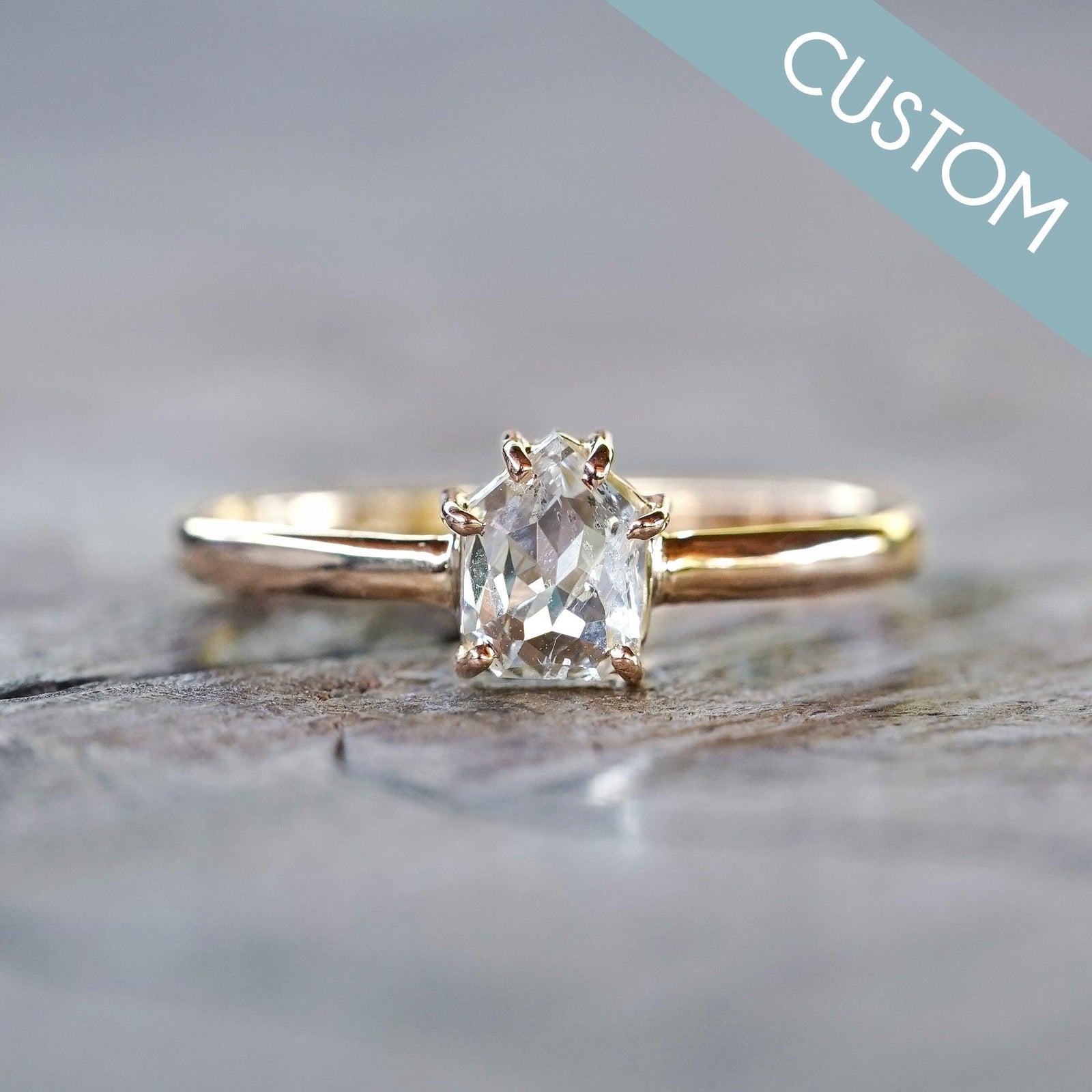 Custom Geometric Rose Cut Diamond Ring in Gold - Gardens of the Sun | Ethical Jewelry