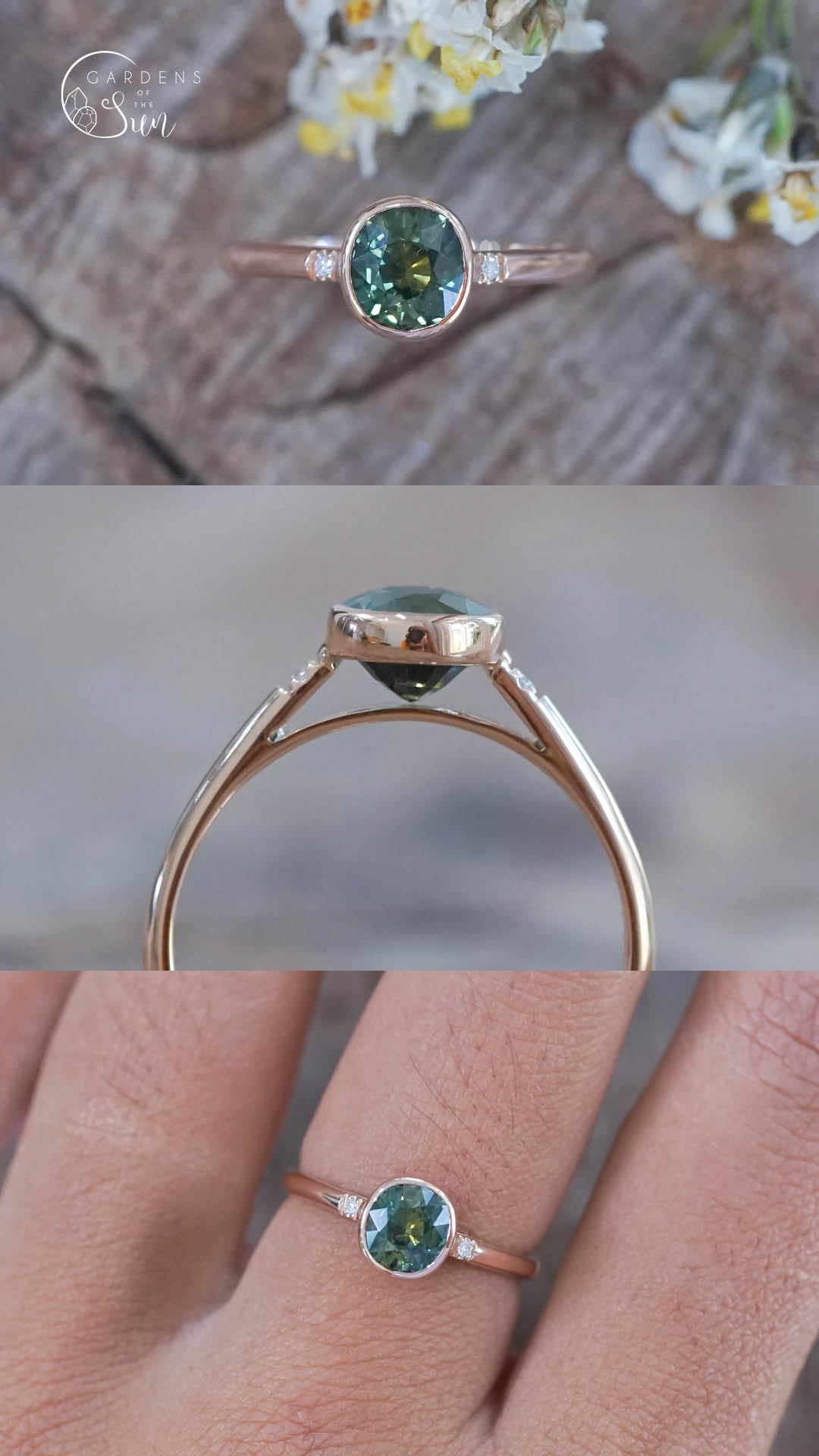 Oval Lab Blue Green Sapphire Engagement Ring Set 14k Rose Gold Wedding  Bridal Promise Anniversary Gift - Oveela Jewelry