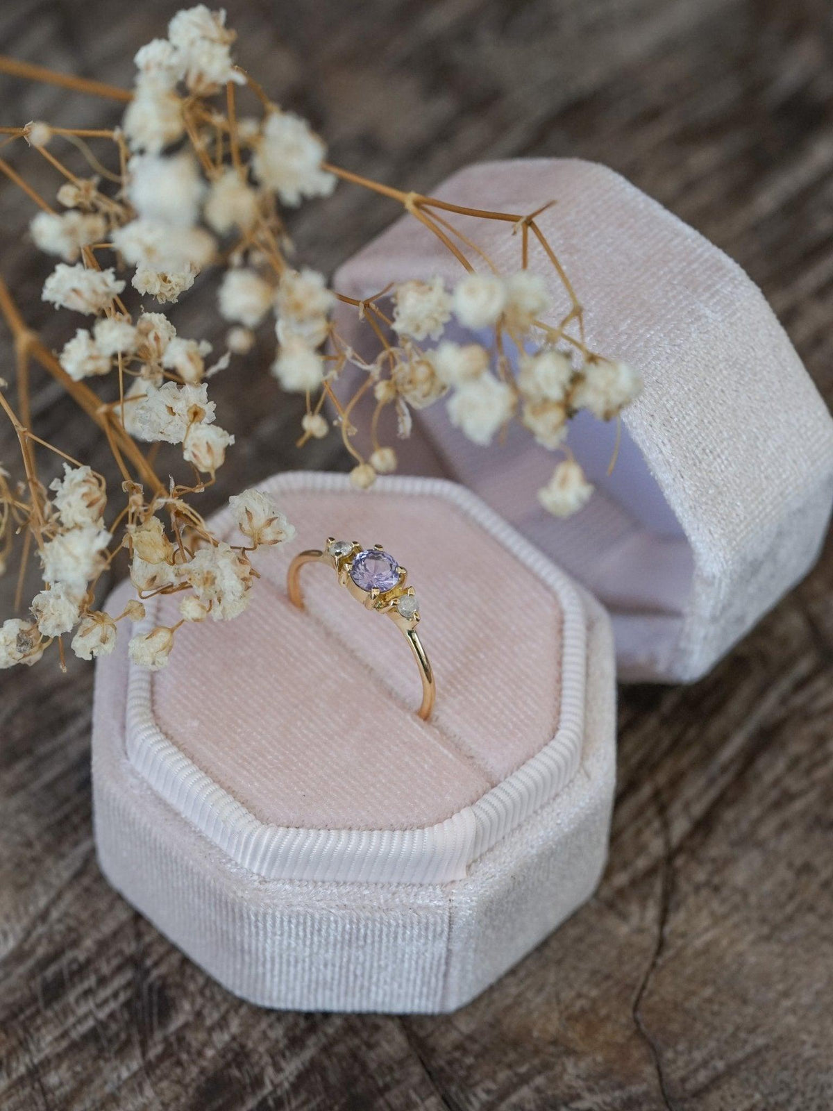 Custom Lavender Sapphire Ring in Gold - Gardens of the Sun | Ethical Jewelry