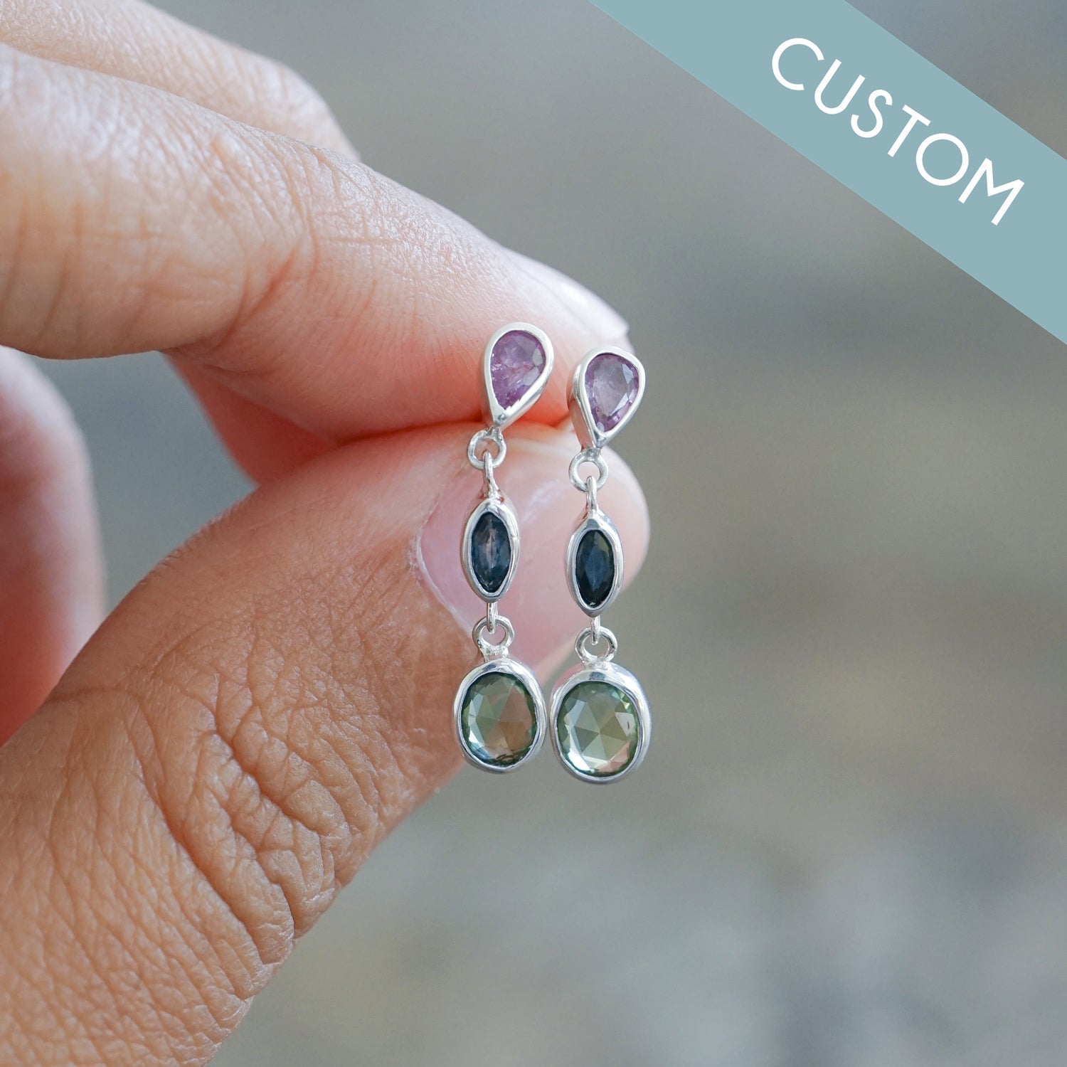 Custom Multi Birthstone Dangling Earrings - Gardens of the Sun | Ethical Jewelry