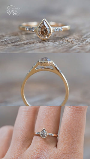 Custom Pear Diamond Ring in Gold - Gardens of the Sun | Ethical Jewelry
