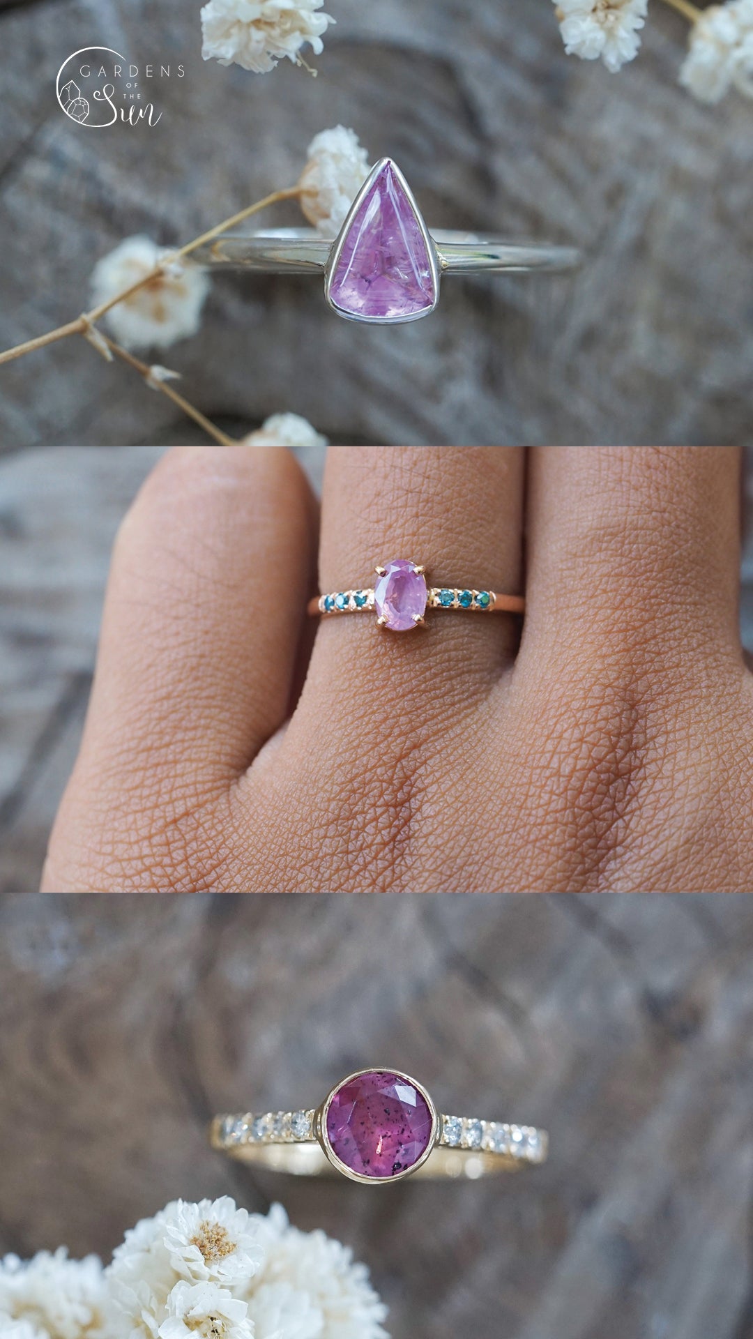 Pink Sapphire Two Row Gold Ring Sundar