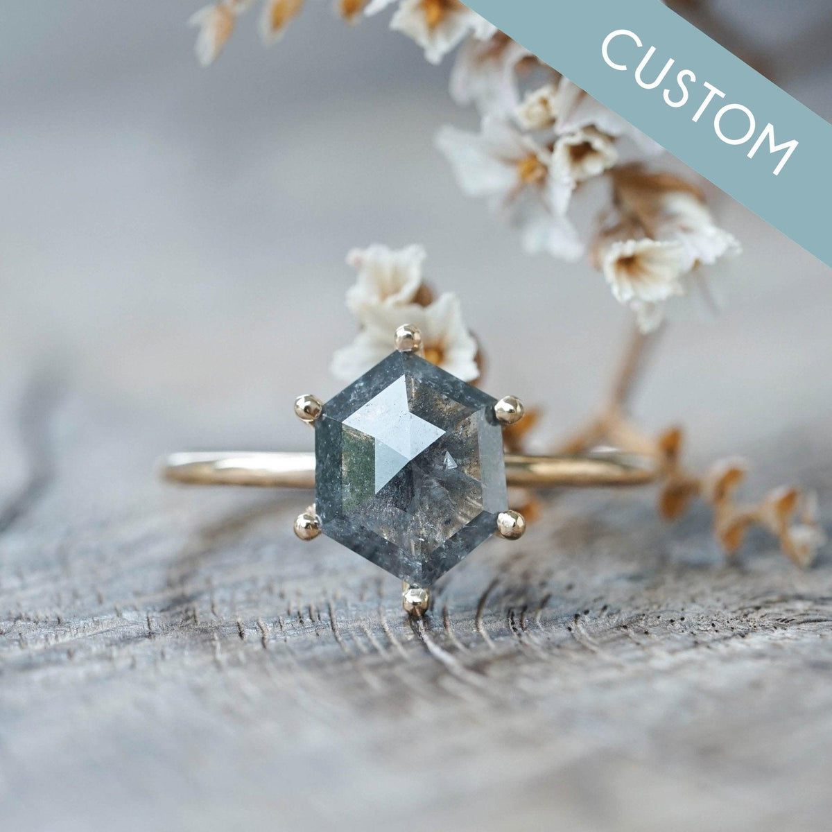 Custom Rose Cut Hexagon Diamond Ring - Gardens of the Sun | Ethical Jewelry