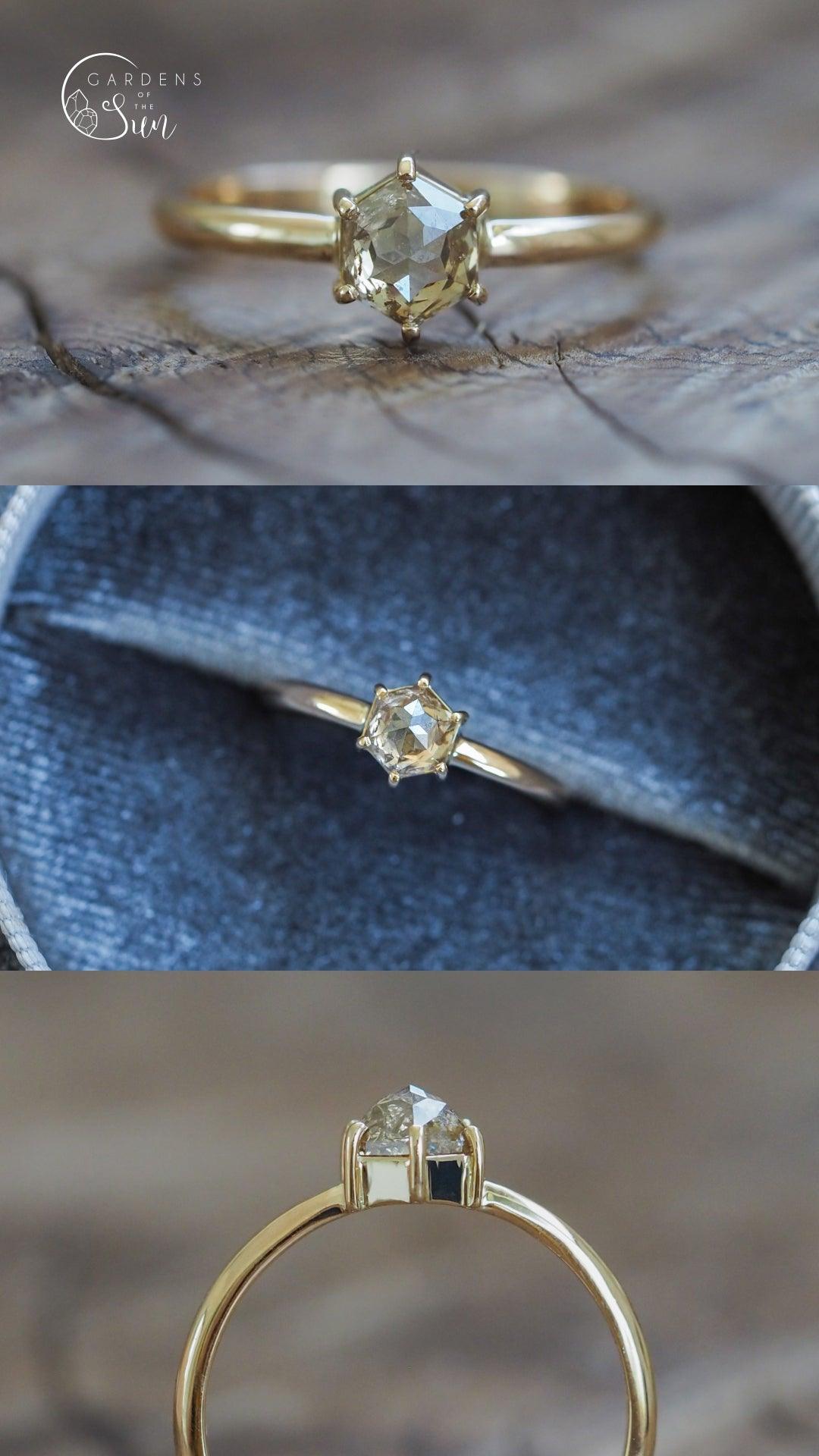 Custom Rose Cut Hexagon Diamond Ring - Gardens of the Sun | Ethical Jewelry