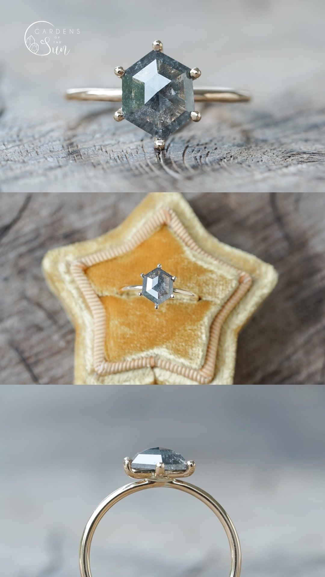 Custom Rose Cut Hexagon Diamond Ring - Gardens of the Sun | Ethical Jewelry