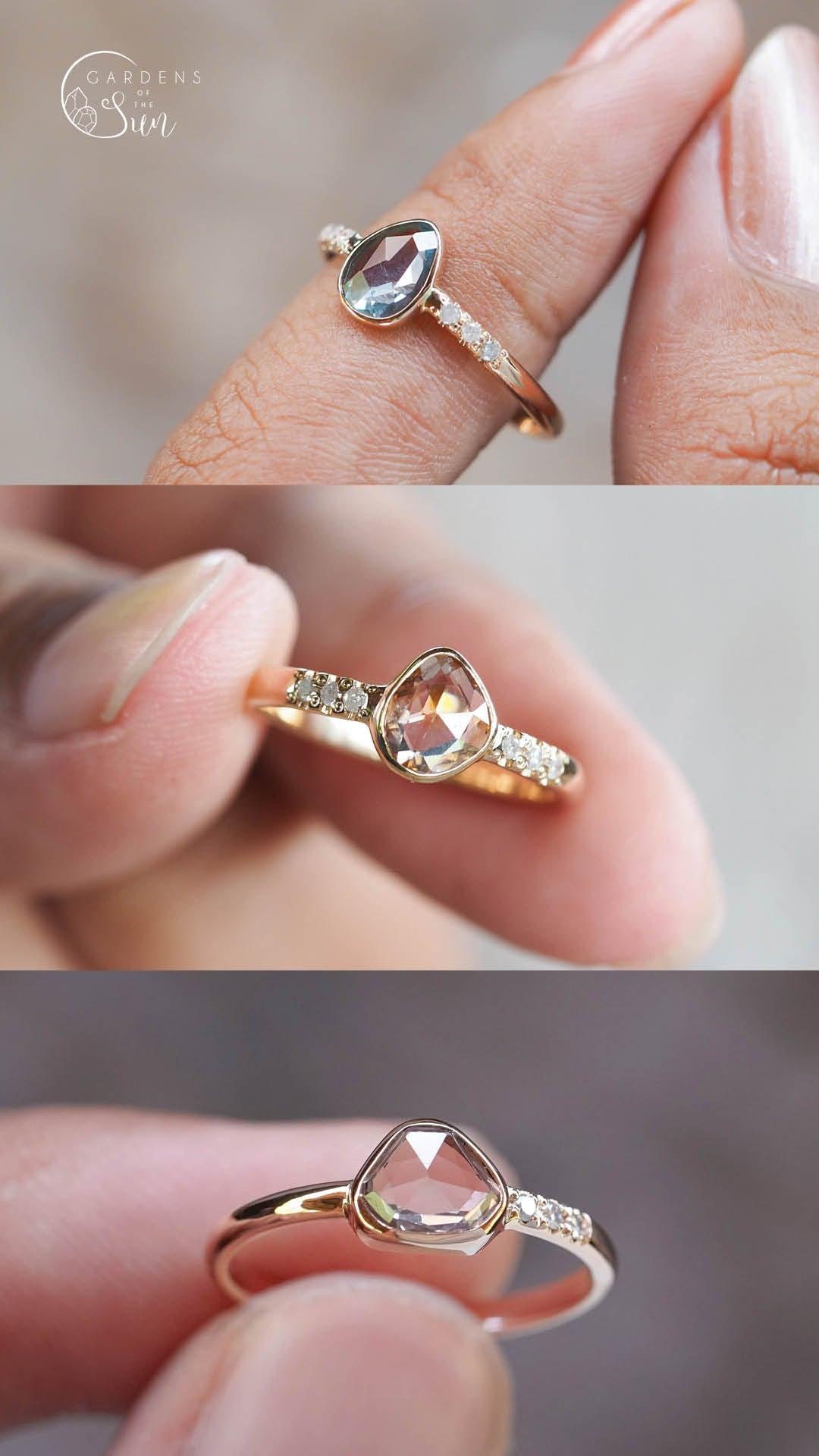 Custom Rose Cut Montana Sapphire Ring in Gold - Gardens of the Sun | Ethical Jewelry