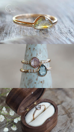 Custom Rose Cut Montana Sapphire Ring in Gold - Gardens of the Sun | Ethical Jewelry