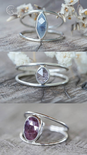 Custom Rose Cut Montana Sapphire Ring in Silver - Gardens of the Sun | Ethical Jewelry