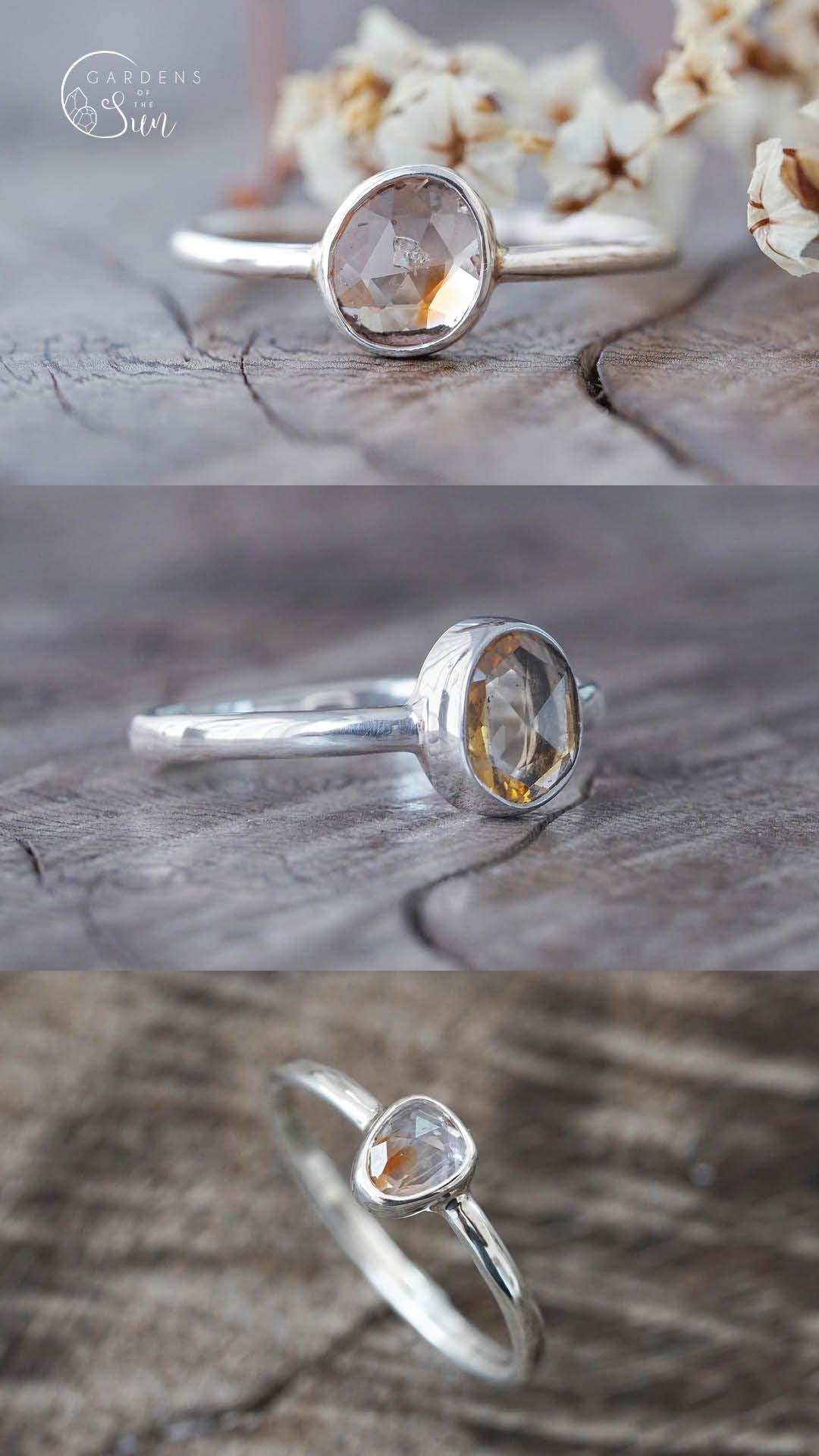 Custom Rose Cut Montana Sapphire Ring in Silver - Gardens of the Sun | Ethical Jewelry