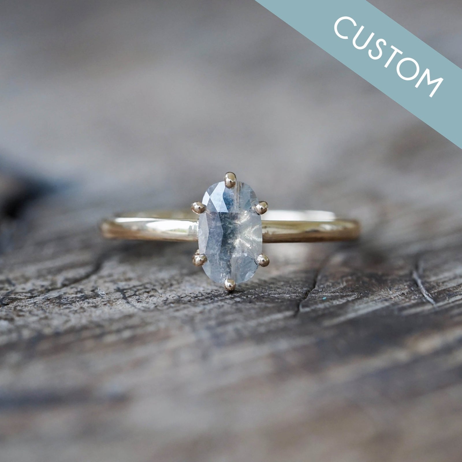 Custom Rose Cut Oval Diamond Ring in Gold - Gardens of the Sun | Ethical Jewelry