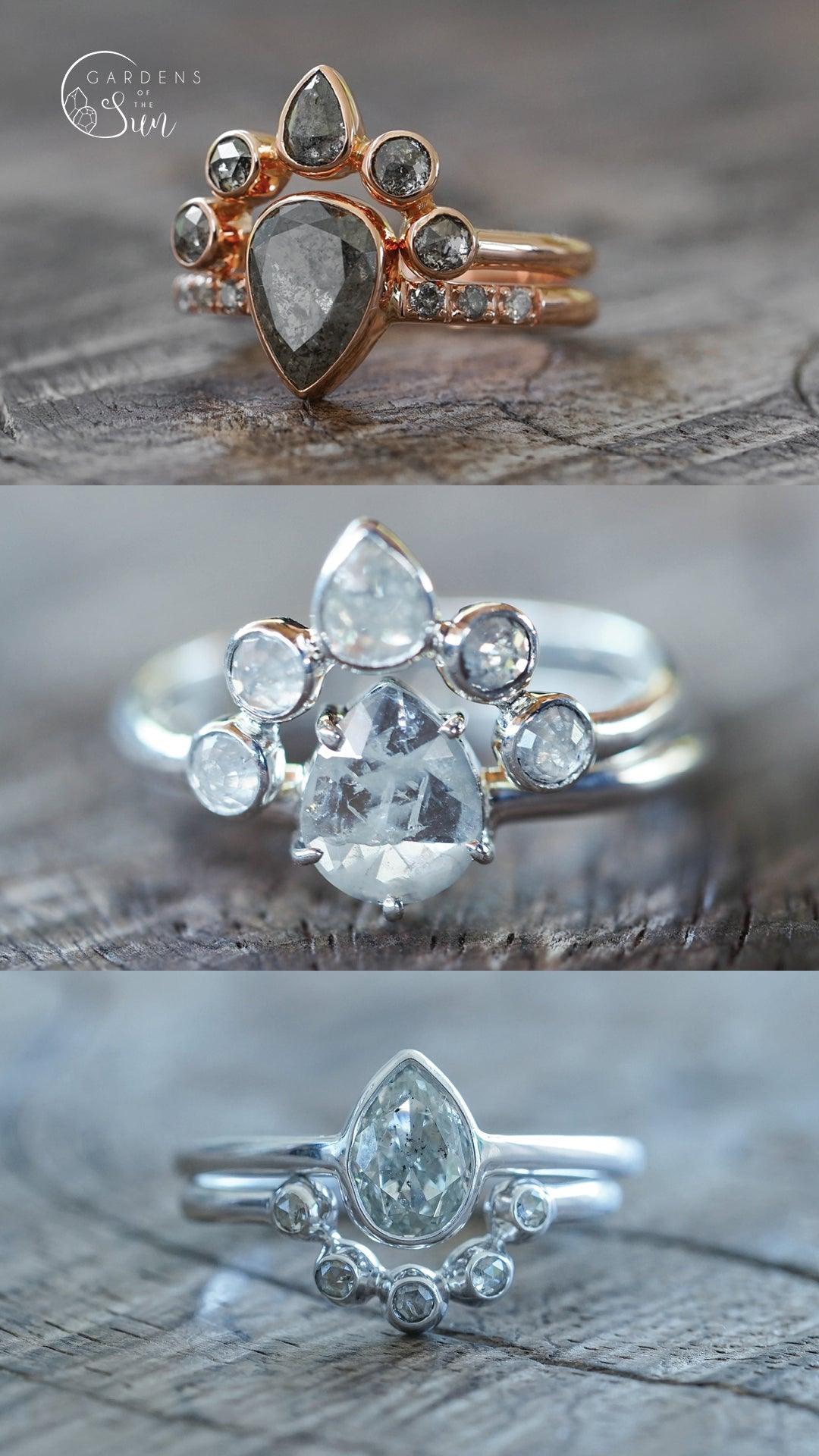 Custom Rose Cut Pear Diamond Ring in Gold