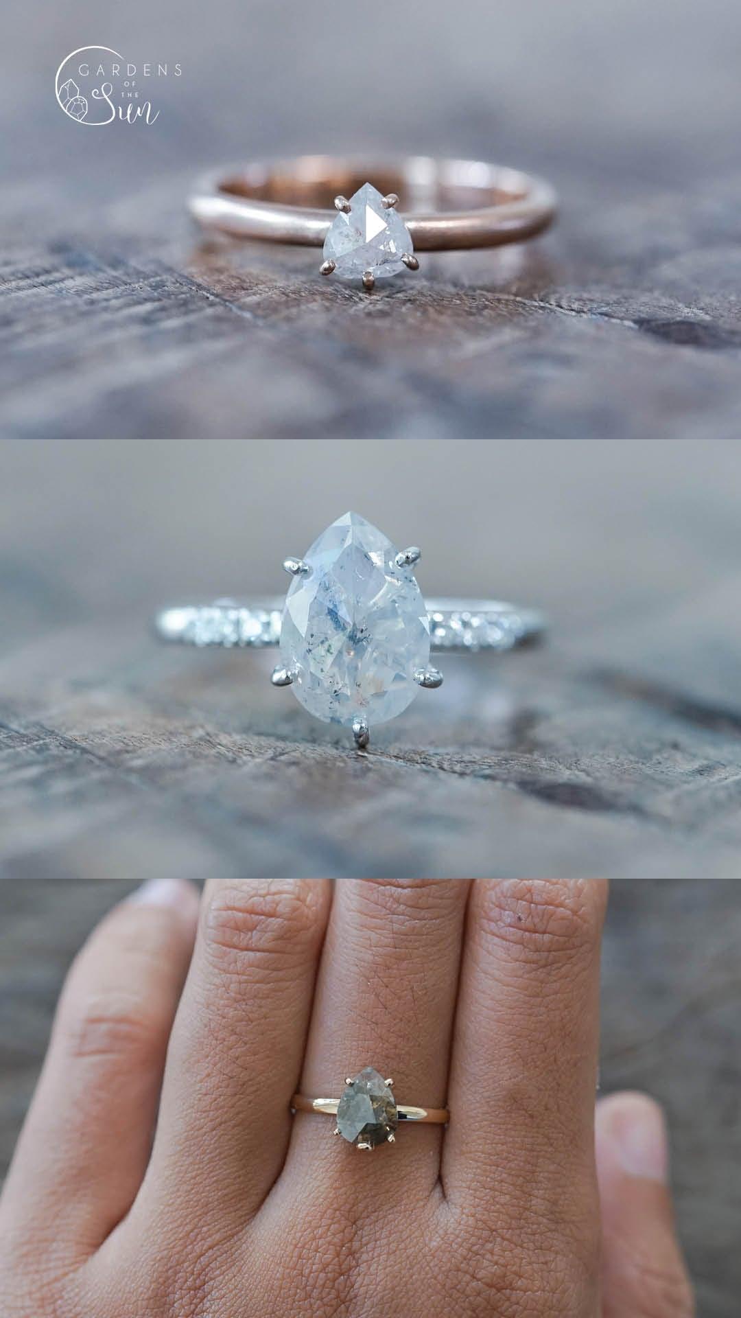 Custom Rose Cut Pear Diamond Ring in Gold