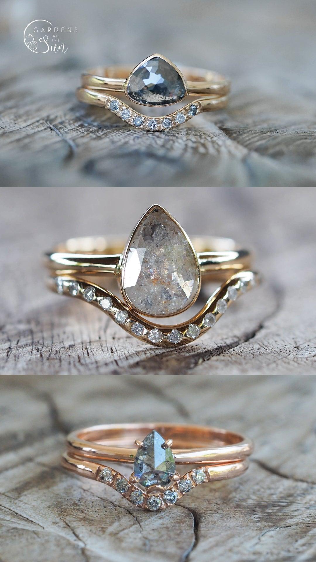 Custom Rose Cut Pear Diamond Ring in Gold
