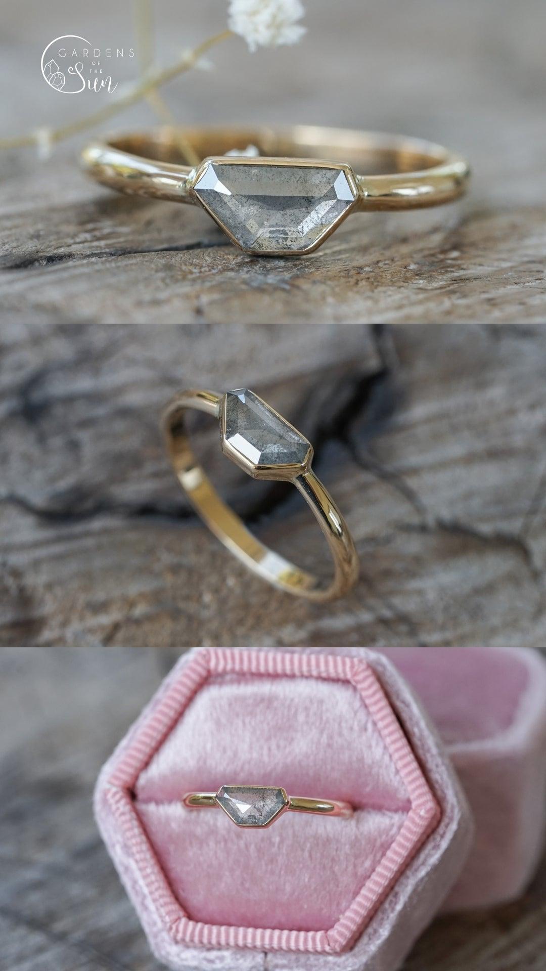 Custom Shield Diamond Ring in Gold - Gardens of the Sun | Ethical Jewelry
