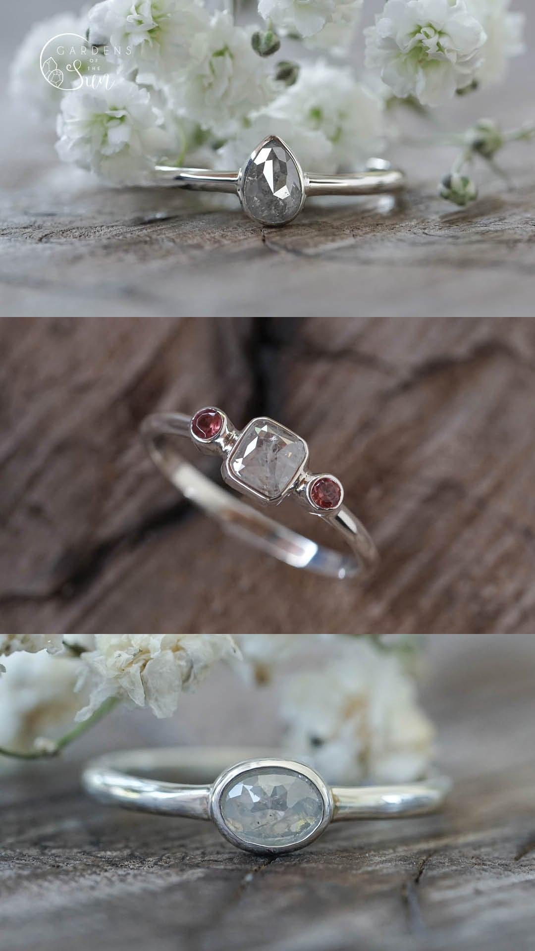 Custom Small Diamond Ring in Silver - Gardens of the Sun | Ethical Jewelry