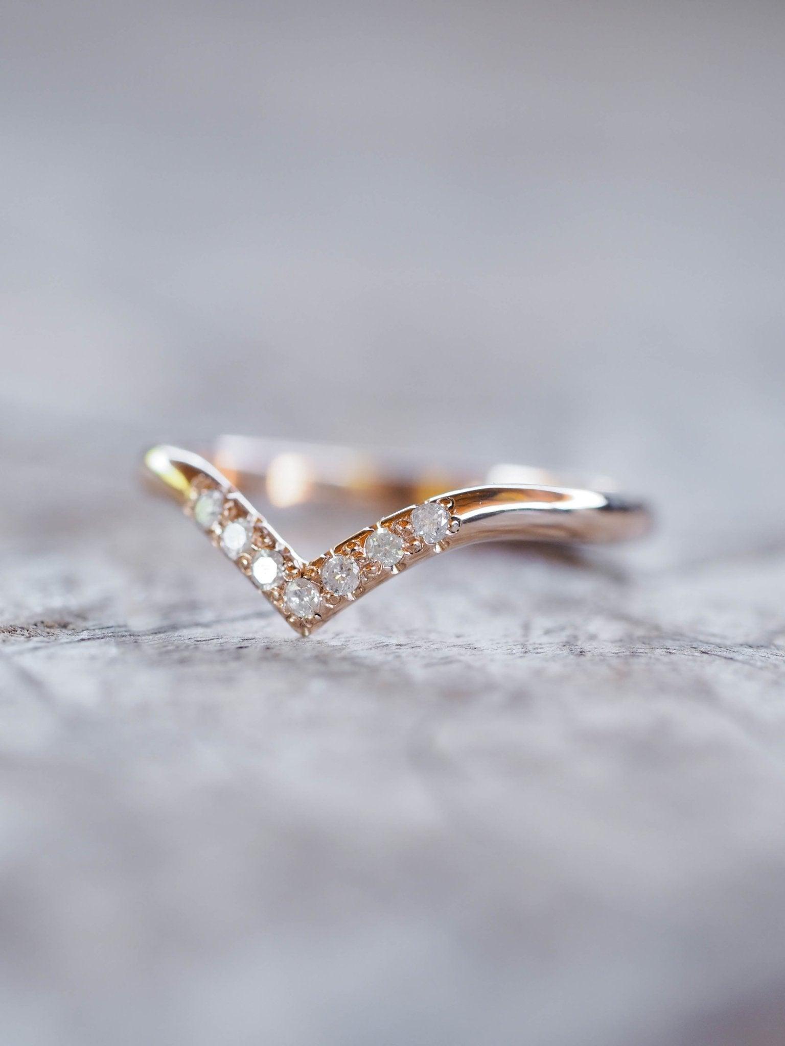 Custom V-shaped Nesting Ring in Gold - Gardens of the Sun | Ethical Jewelry
