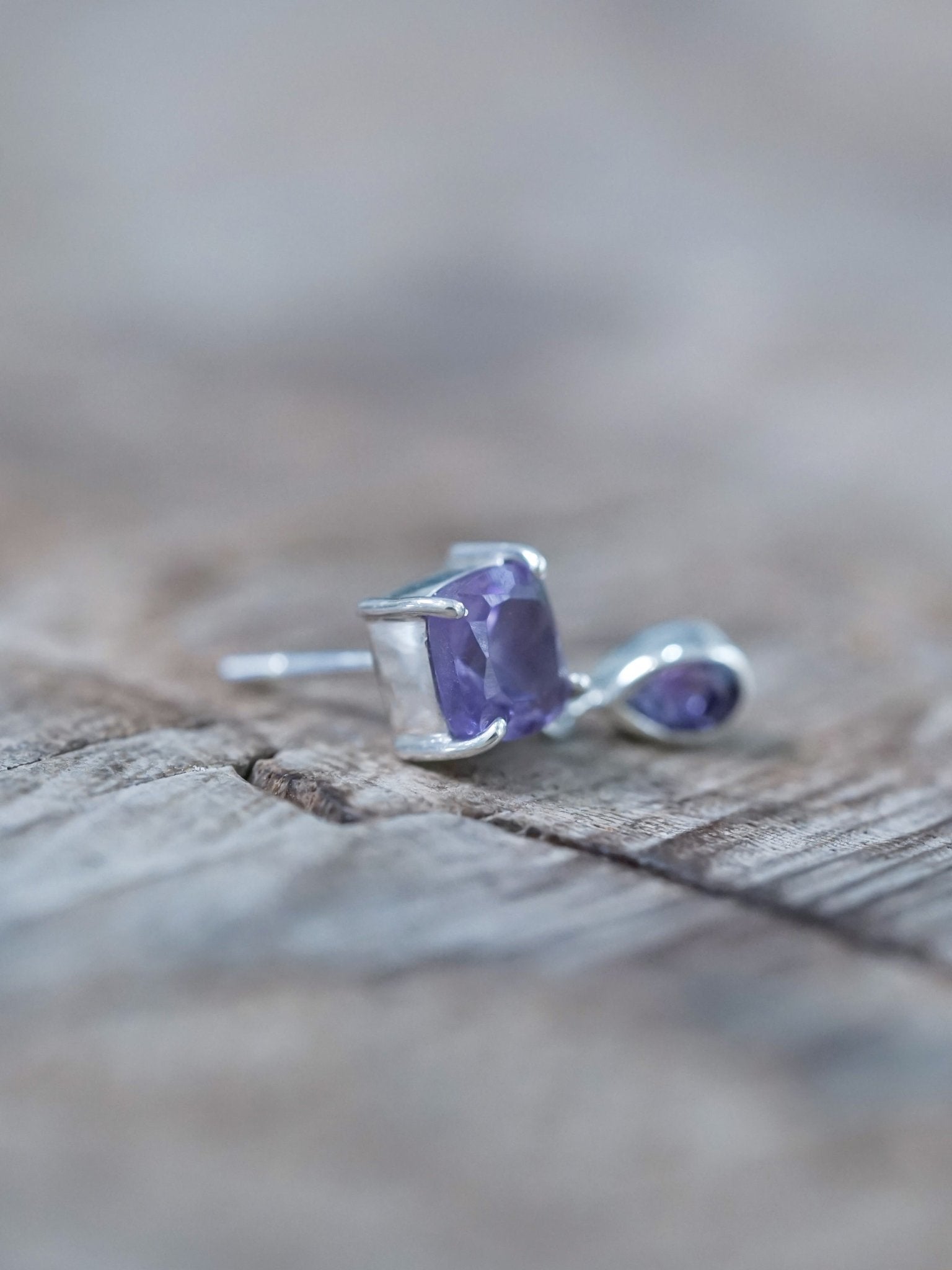 Amethyst statement earrings with sterling silver fringe/ diamond shaped stones/ purple stone dangly earrings/ ready hotsell to ship