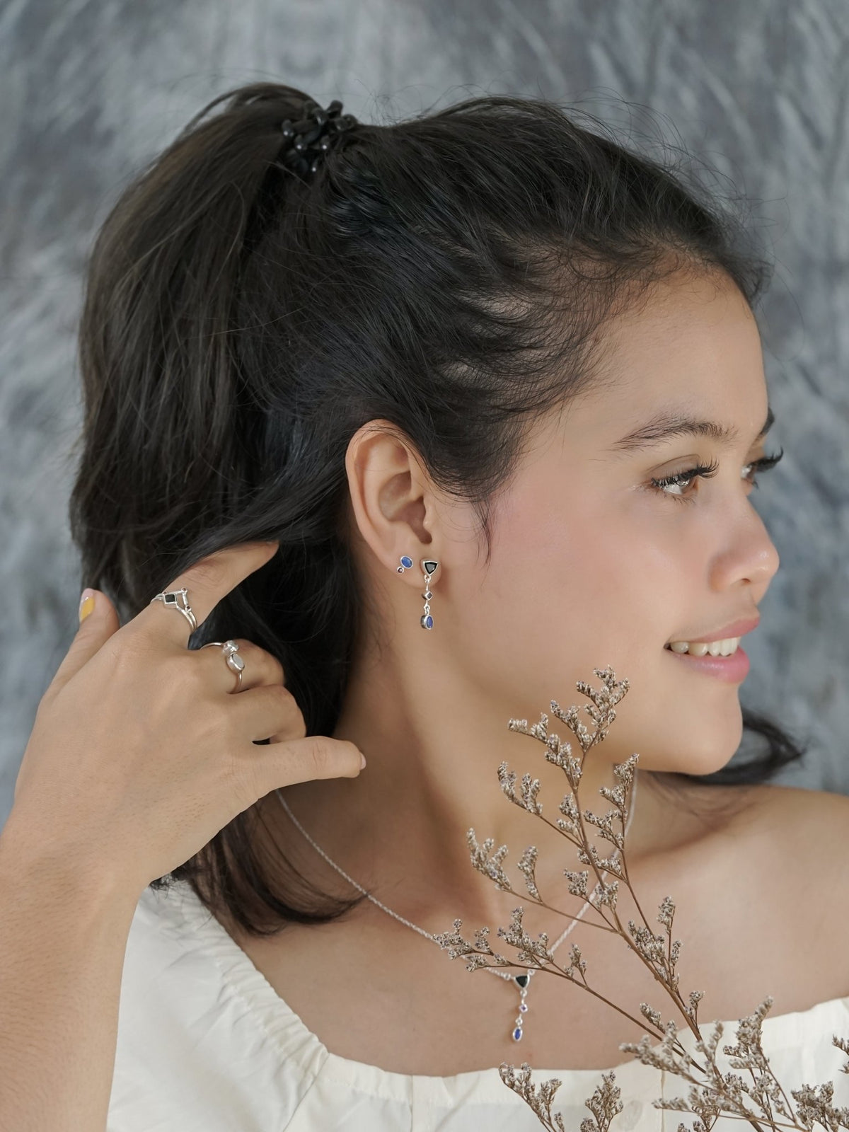 Dark Matter Spinel, Amethyst and Opal Earrings - Gardens of the Sun | Ethical Jewelry