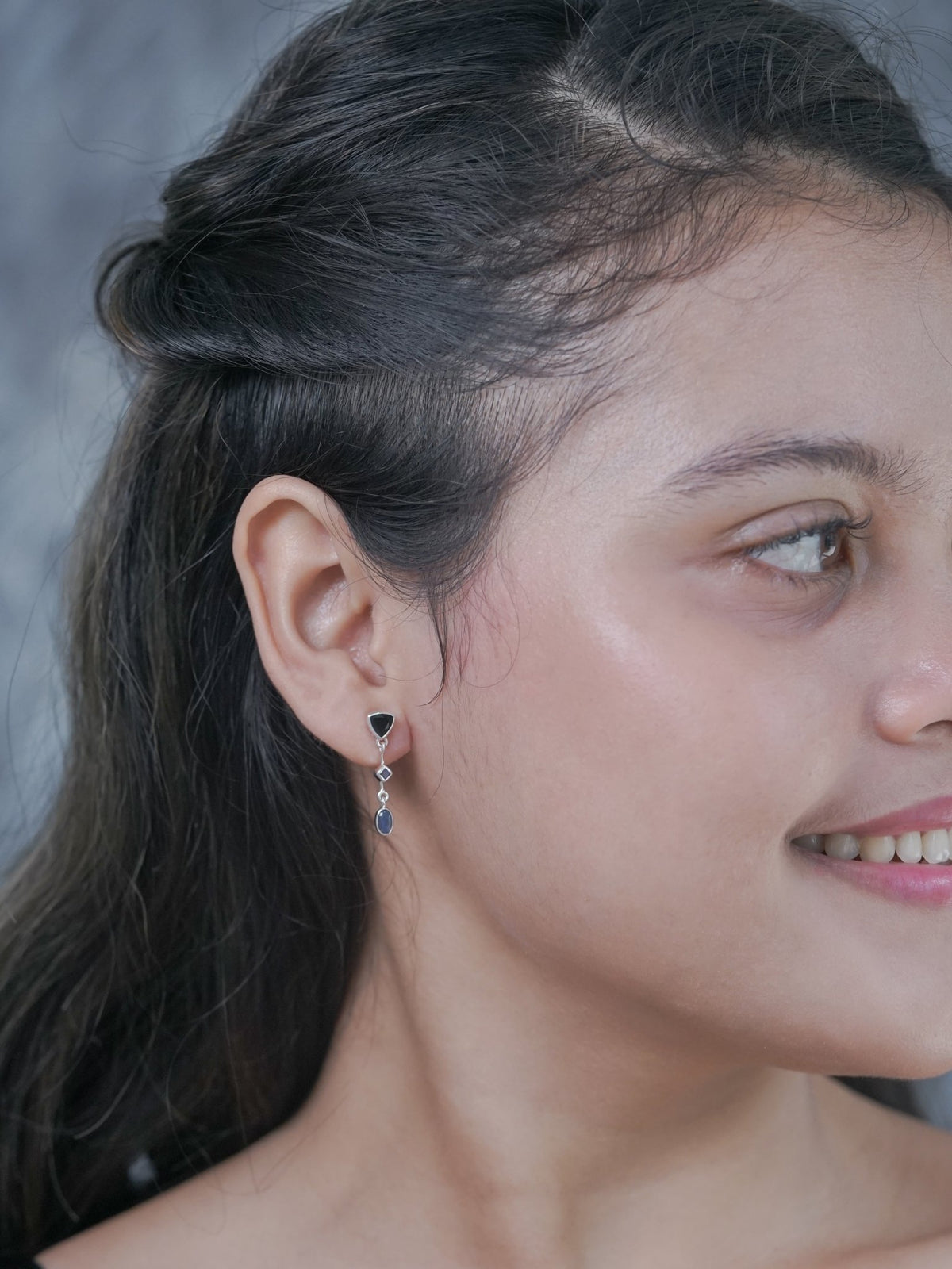 Dark Matter Spinel, Amethyst and Opal Earrings - Gardens of the Sun | Ethical Jewelry