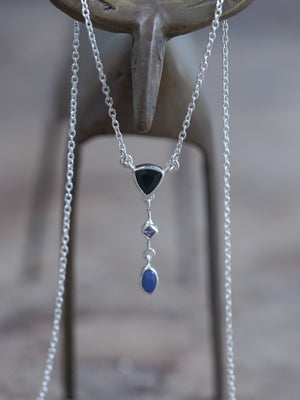 Dark Matter Spinel, Amethyst and Opal Necklace - Gardens of the Sun | Ethical Jewelry