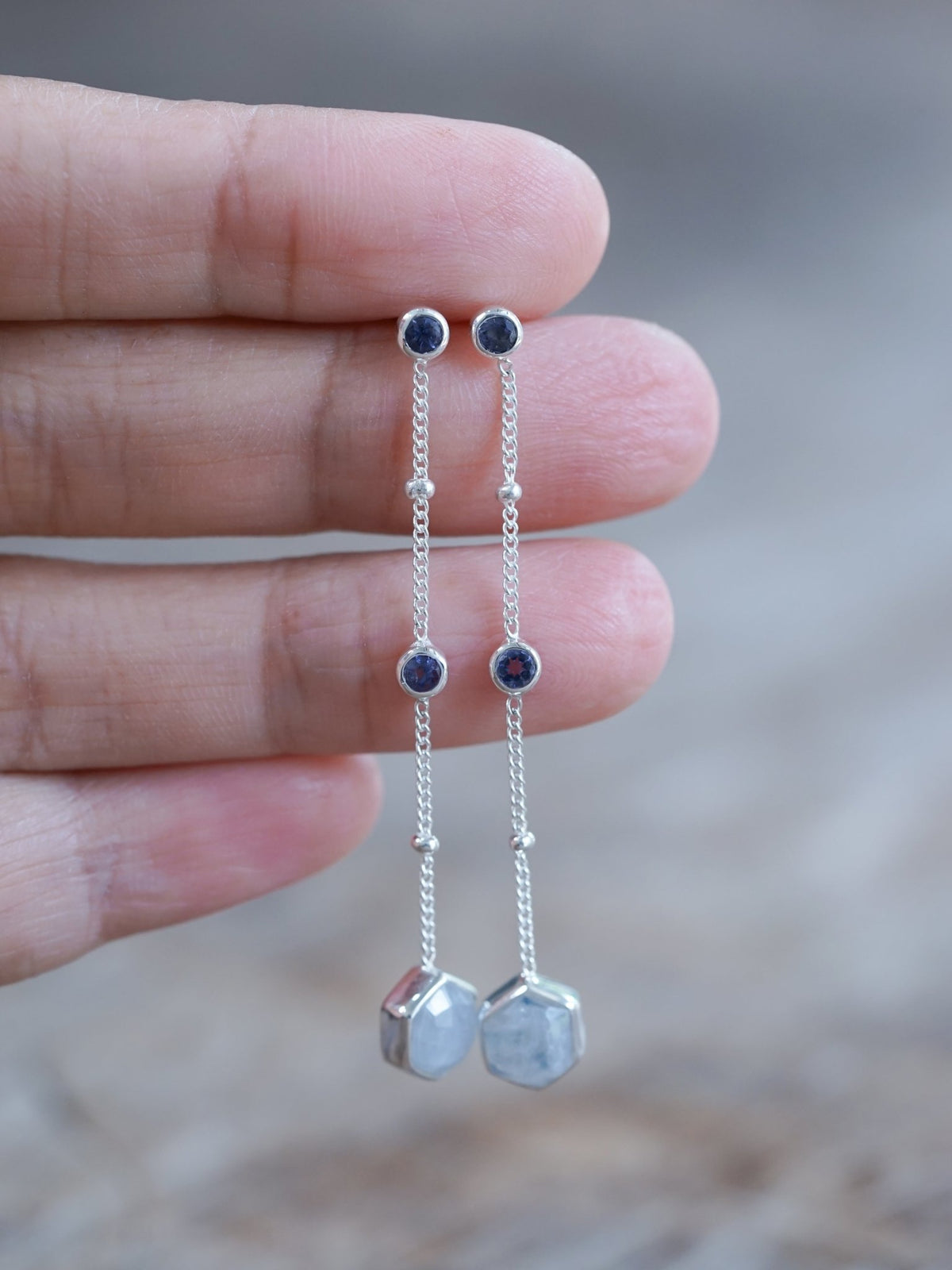 Day Constellation Moonstone and Iolite Earrings - Gardens of the Sun | Ethical Jewelry