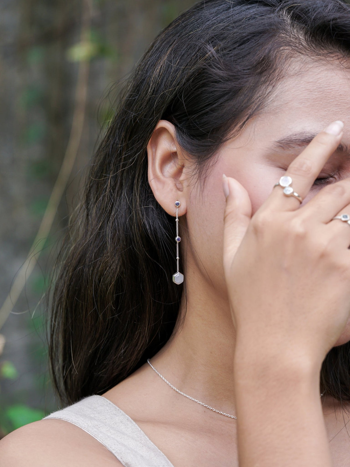 Day Constellation Moonstone and Iolite Earrings - Gardens of the Sun | Ethical Jewelry