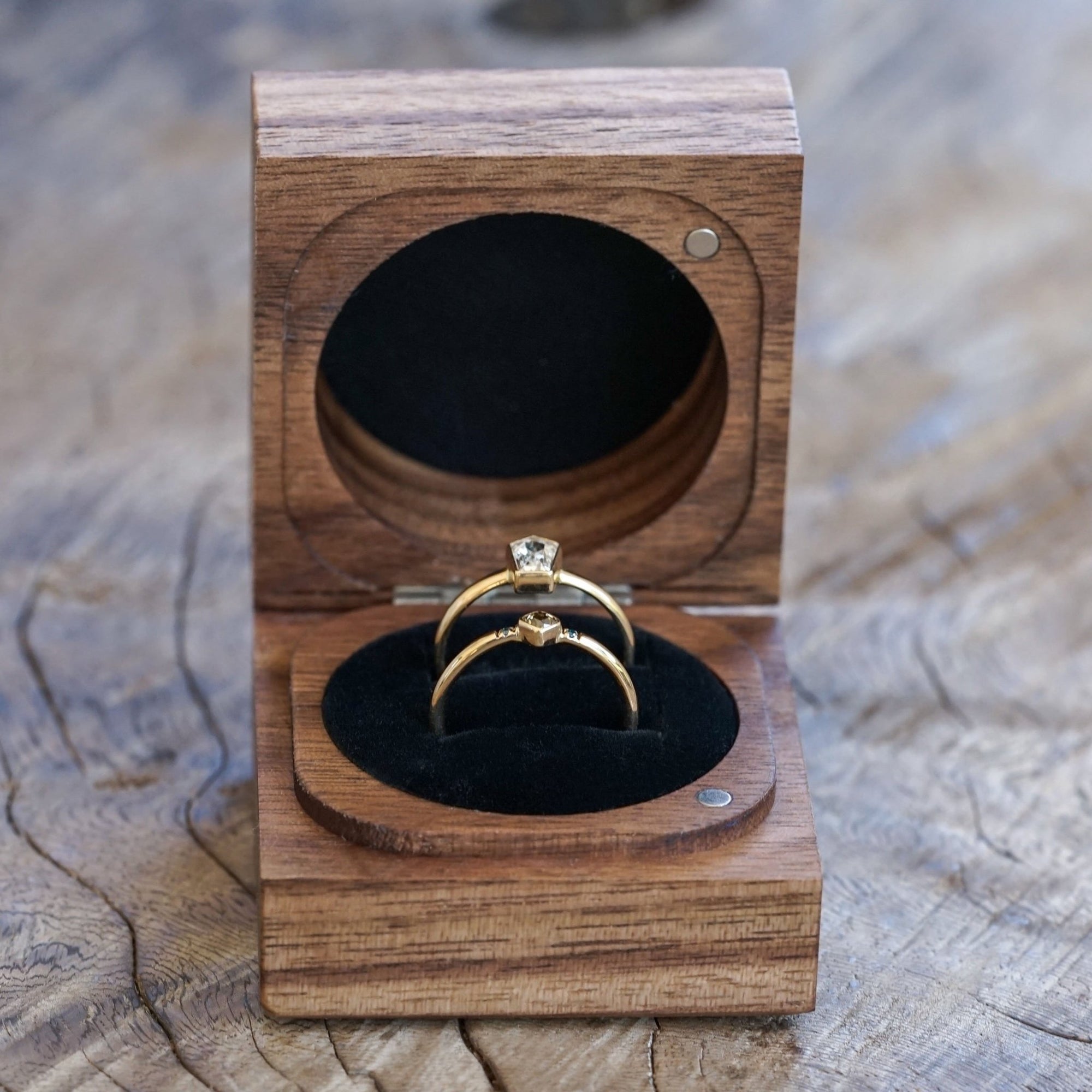 Double Ring Box in Walnut - Gardens of the Sun | Ethical Jewelry