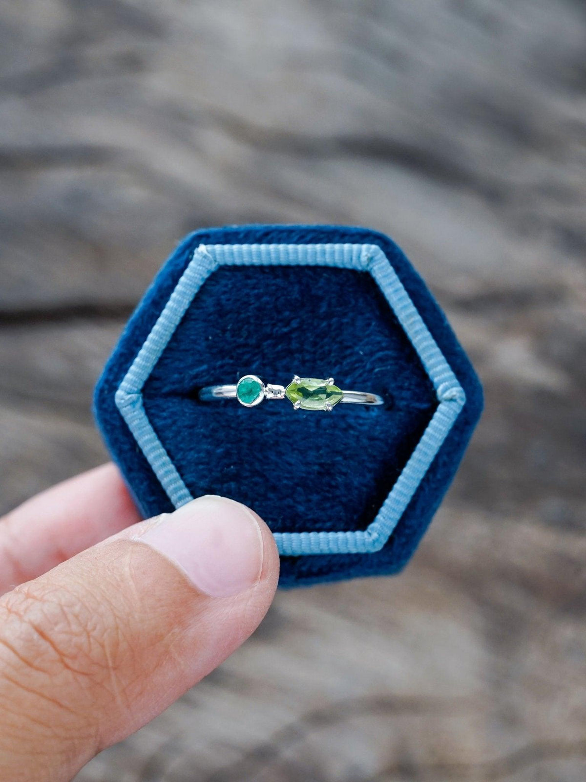 Emerald and Peridot Ring - Gardens of the Sun | Ethical Jewelry