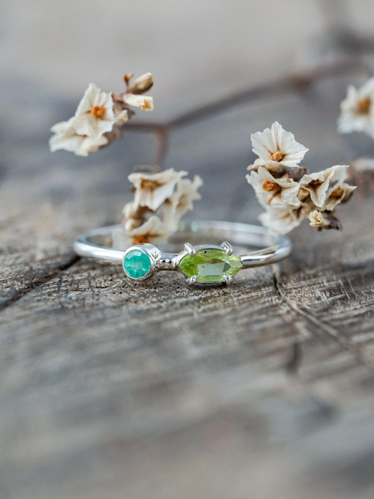 Emerald and Peridot Ring - Gardens of the Sun | Ethical Jewelry