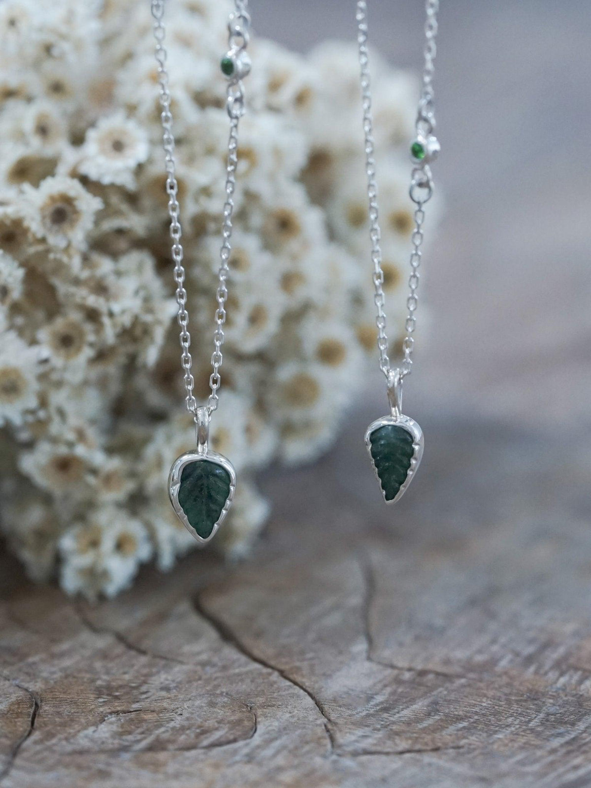 Emerald Leaf and Garnet Necklace - Gardens of the Sun | Ethical Jewelry