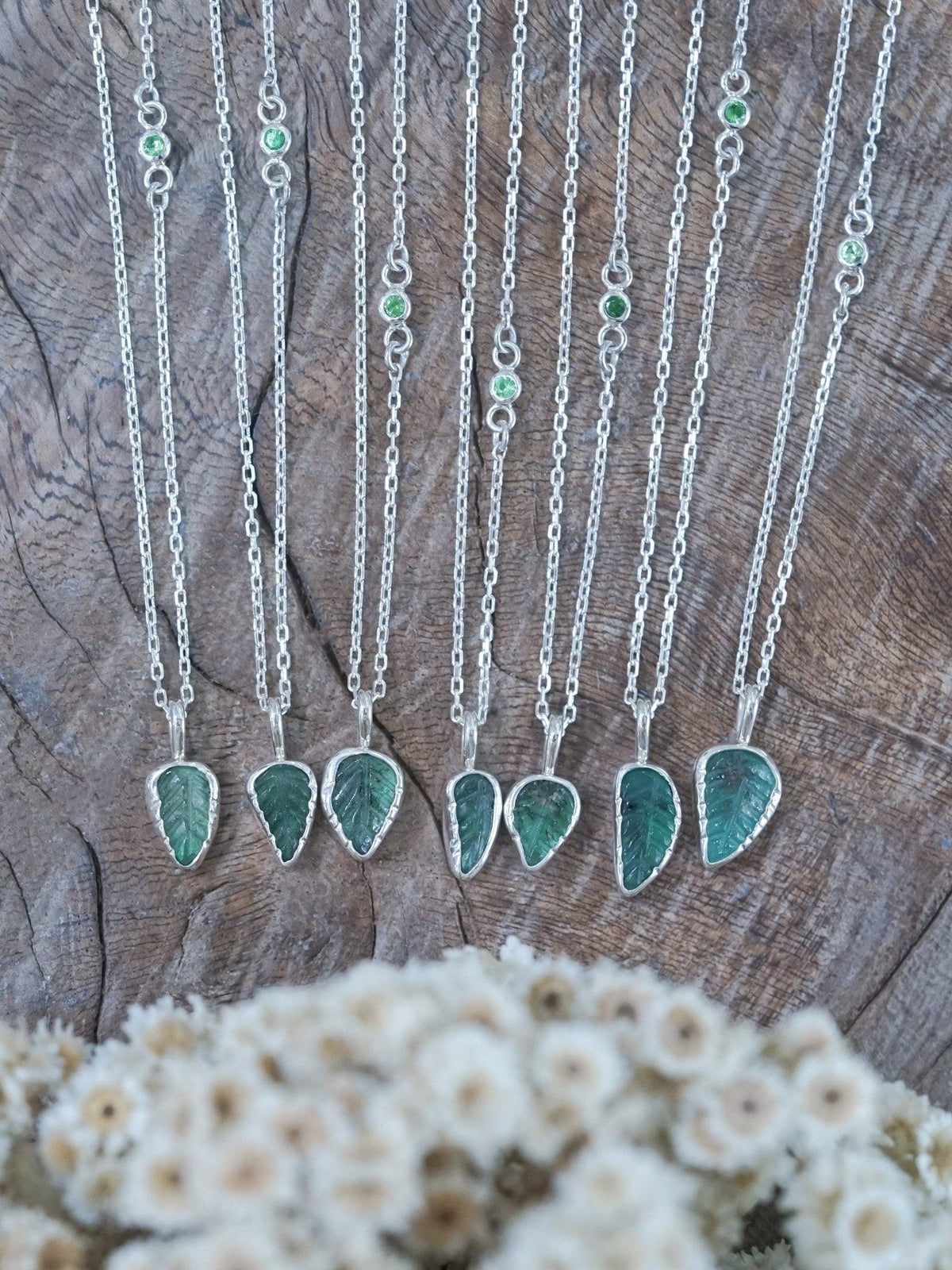 Emerald Leaf and Garnet Necklace - Gardens of the Sun | Ethical Jewelry