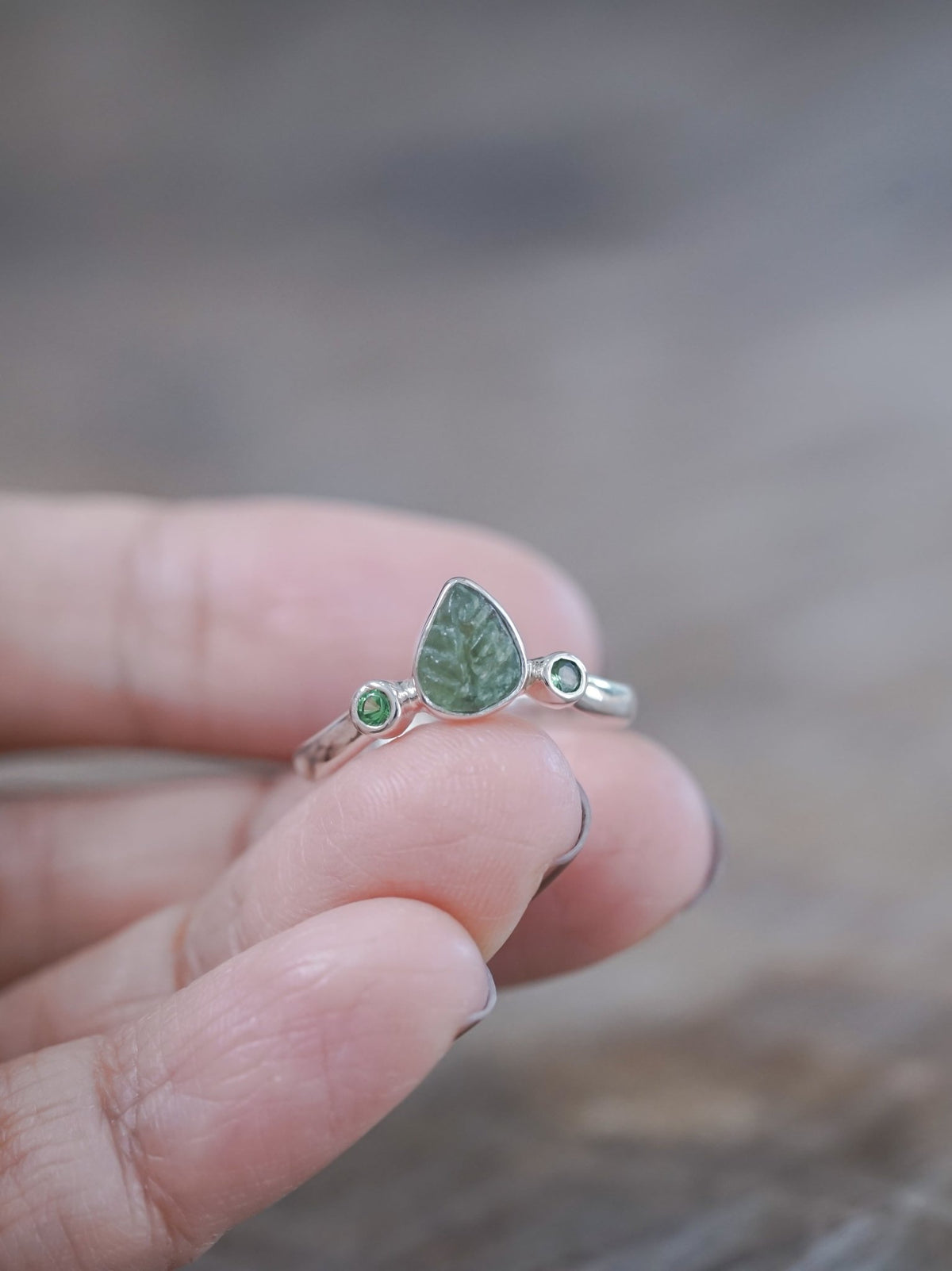 Emerald Leaf and Green Garnet Ring - Gardens of the Sun | Ethical Jewelry