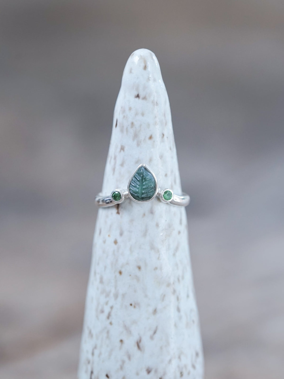 Emerald Leaf and Green Garnet Ring - Gardens of the Sun | Ethical Jewelry