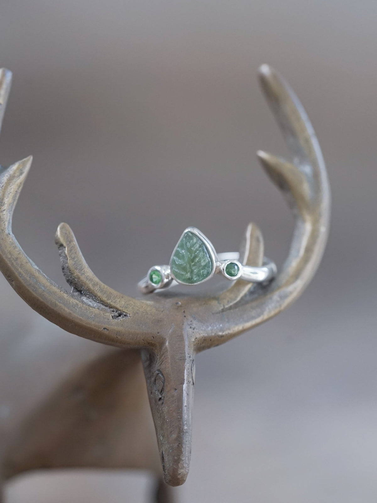 Emerald Leaf and Green Garnet Ring - Gardens of the Sun | Ethical Jewelry