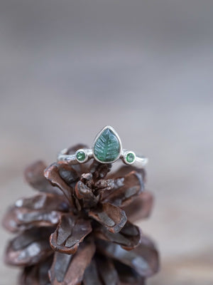 Emerald Leaf and Green Garnet Ring - Gardens of the Sun | Ethical Jewelry