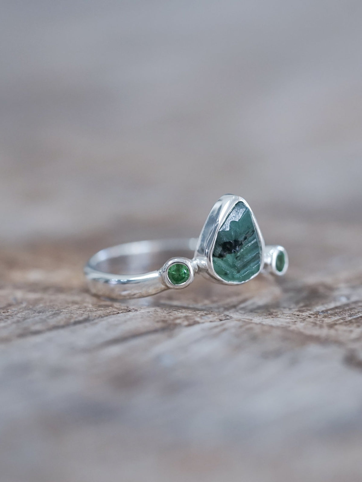 Emerald Leaf and Green Garnet Ring - Gardens of the Sun | Ethical Jewelry