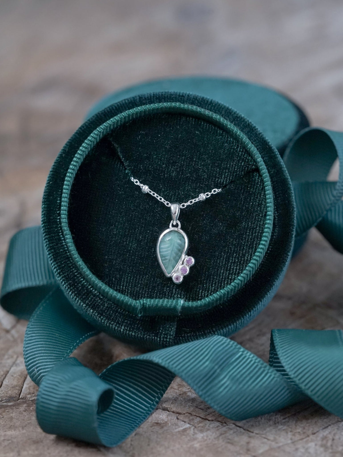 Emerald Leaf and Pink Sapphire Necklace - Gardens of the Sun | Ethical Jewelry
