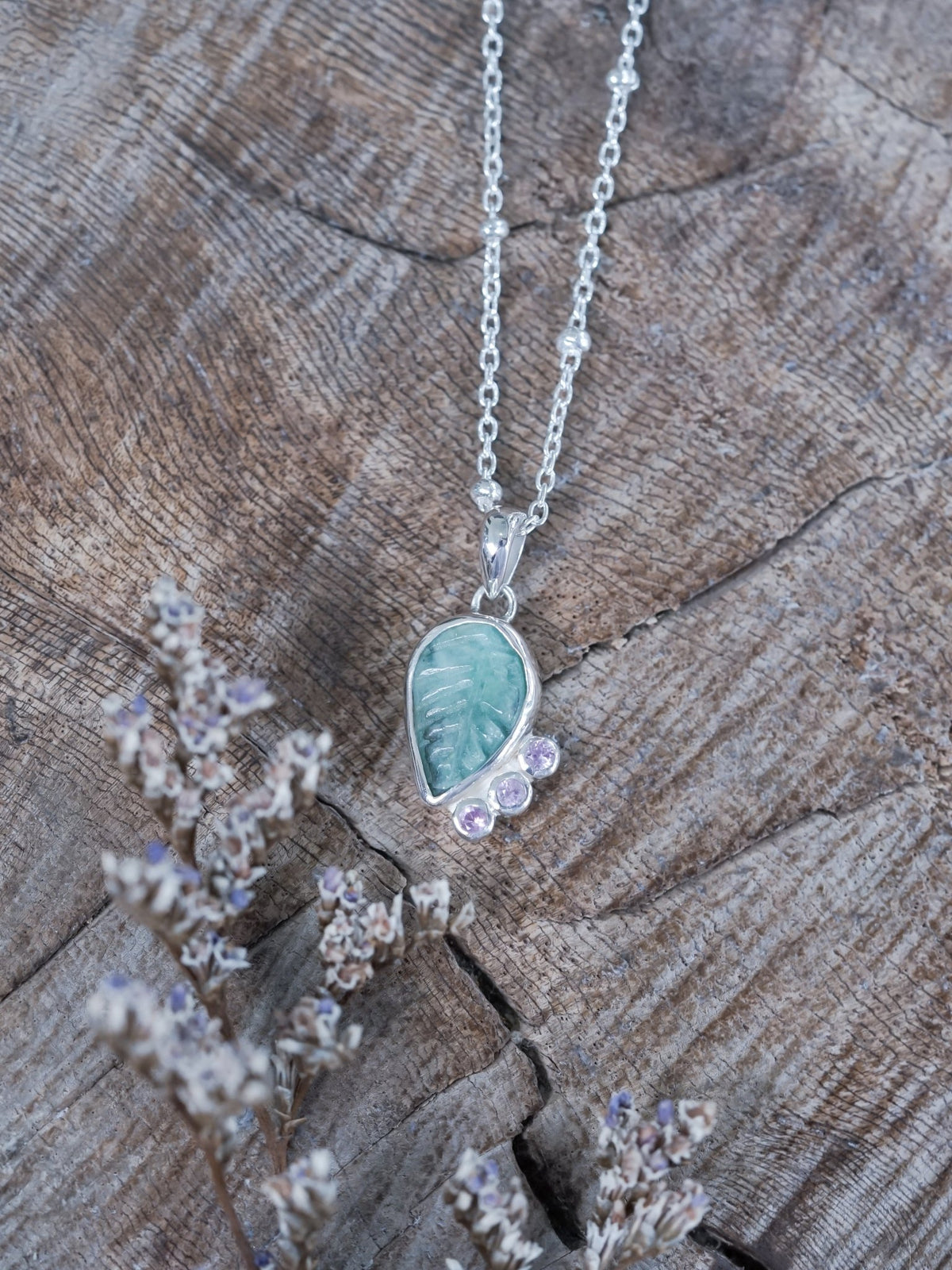 Emerald Leaf and Pink Sapphire Necklace - Gardens of the Sun | Ethical Jewelry