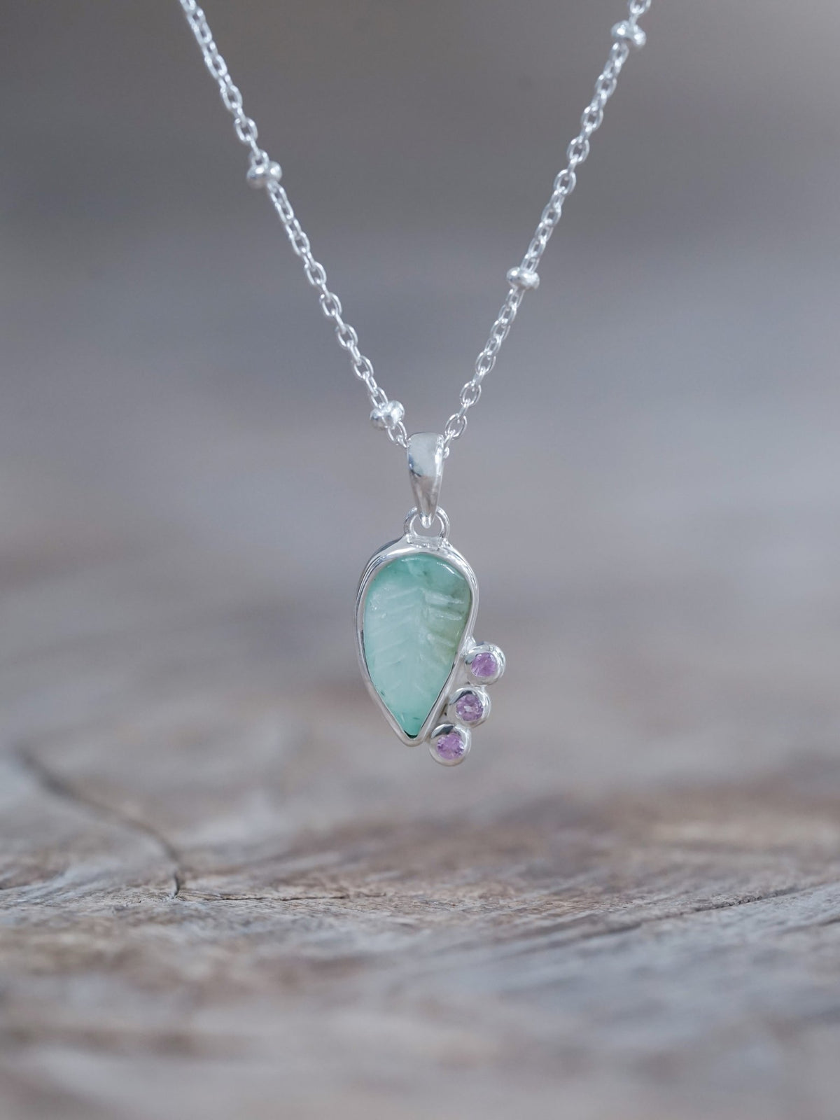 Emerald Leaf and Pink Sapphire Necklace - Gardens of the Sun | Ethical Jewelry