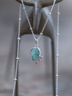 Emerald Leaf and Pink Sapphire Necklace - Gardens of the Sun | Ethical Jewelry
