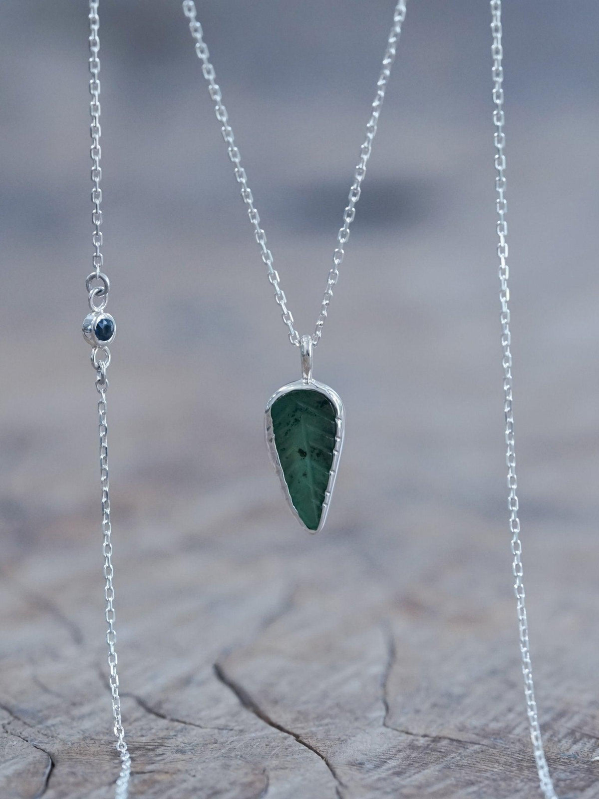 Emerald Leaf and Sapphire Necklace - Gardens of the Sun | Ethical Jewelry