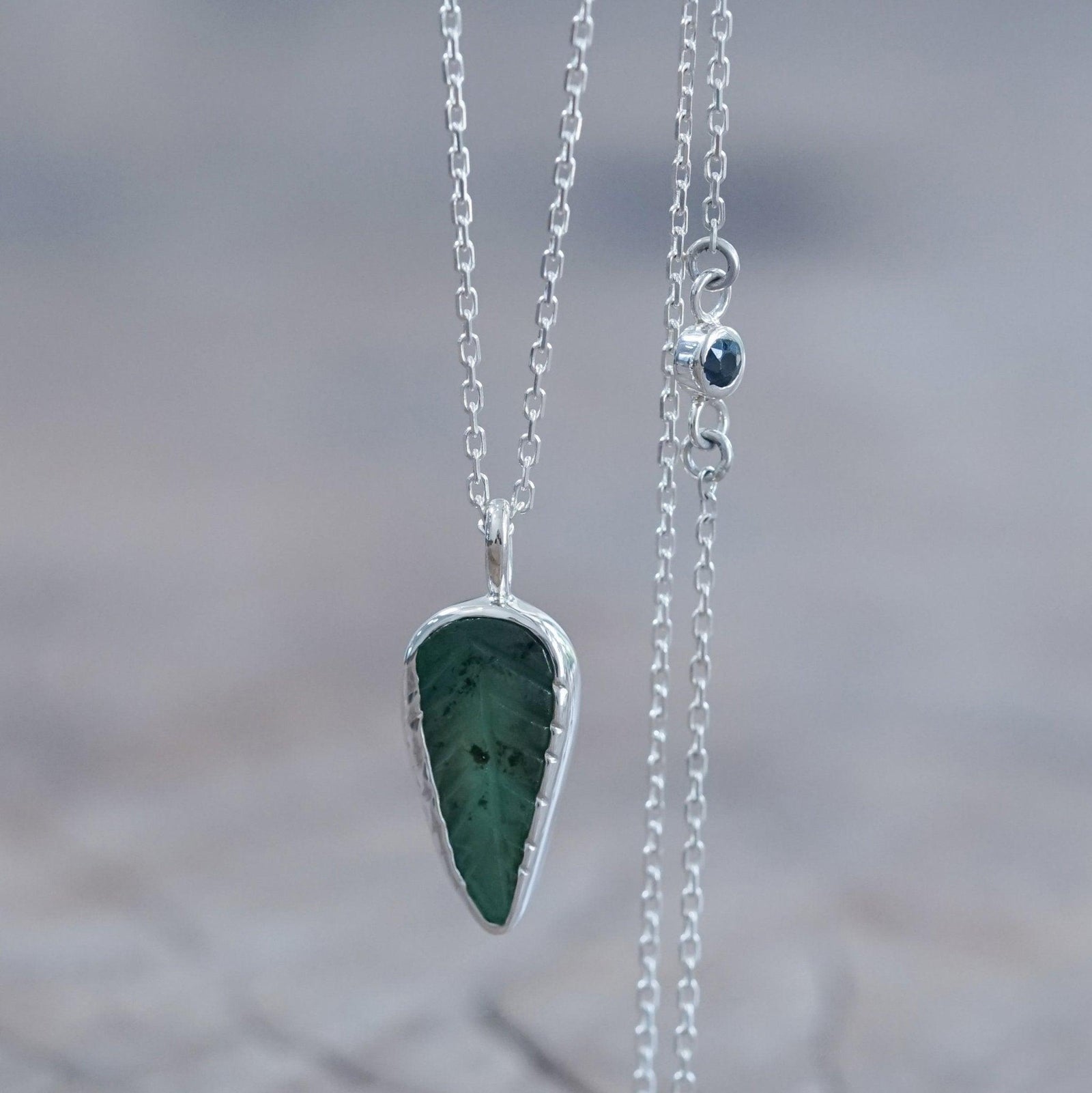 Emerald Leaf and Sapphire Necklace - Gardens of the Sun | Ethical Jewelry