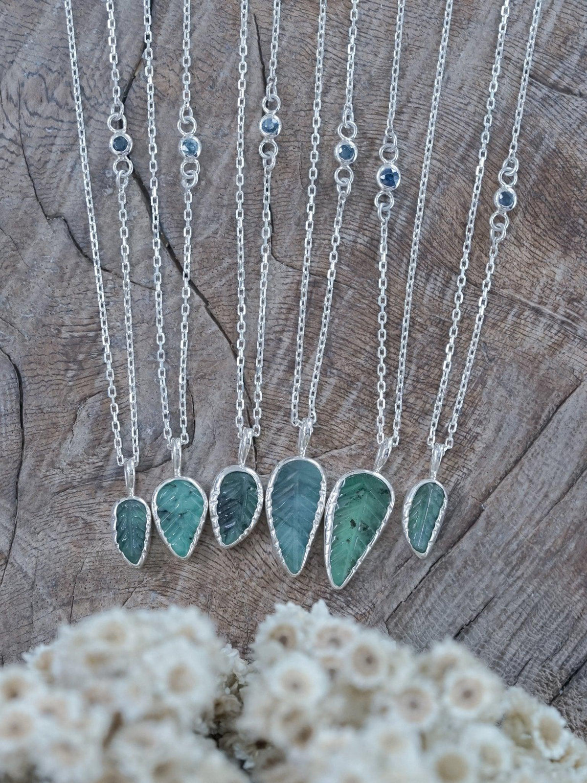 Emerald Leaf and Sapphire Necklace - Gardens of the Sun | Ethical Jewelry